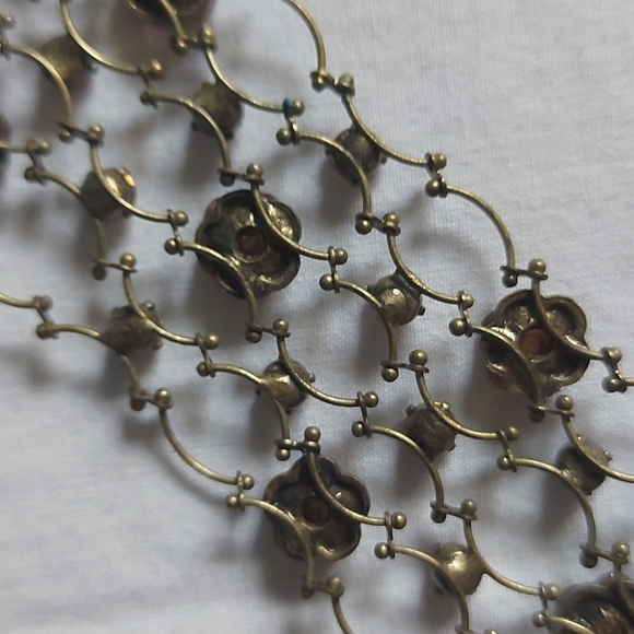 Vintage Purple Stone Flower and Rhinestone Filigree Chain Bracelet - Picture 6 of 7